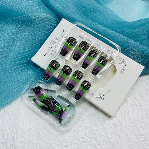 Halloween Fake Nails - 32 Medium Square Press-On Nail Designs for Women - Pumpkin & Spider Web