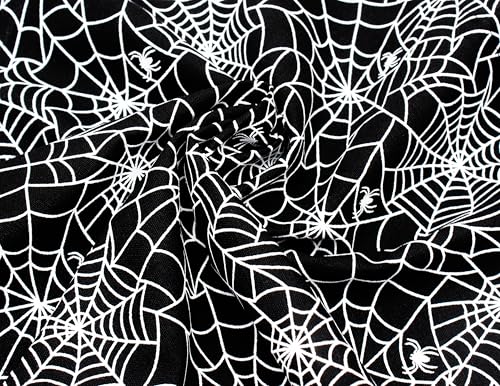 Halloween Spider Web Cotton Tablecloth - Black White 60x84 Inch Rectangular