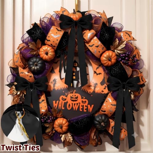 Black Velvet Bows for Christmas Tree Decorations - 12 Pack, Pre-Tied Holiday Ornaments