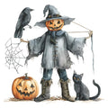 Halloween Wall Stickers Set - Pumpkin, Scarecrow, Black Cat & Spider Decals for Festive Decor