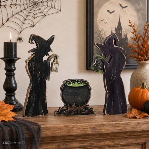 Halloween Witch Decor - Witch Figurines & Cauldron Scene - Indoor Halloween Decorations - Variation: Witch