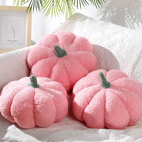 Pumpkin Pillow Set - 2 Pcs Fall Decor Cushions, Pink, 11 x 9.5 Inch
