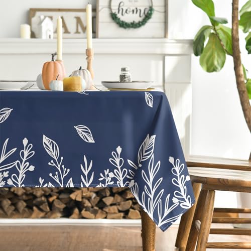 Fall Tablecloth 60 x 60 Inch Square Thanksgiving Wild Flowers Blue Variation