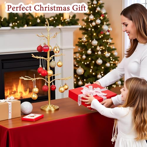 Gold Ornament Display Tree Stand, Metal Branch Design for Holiday & Year-Round Decor