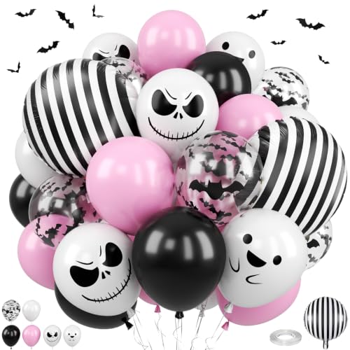 Pink and Black Halloween Balloons with Bat and Ghost Prints - Variation: Black Pink White