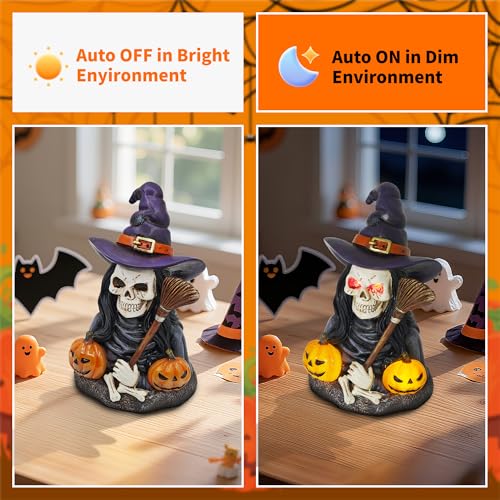 Halloween Skeleton Witch Decoration with Solar Eyes & Pumpkins - Indoor Figurine, Gothic Home Decor, Party Ornament - Variation of THIS Listing