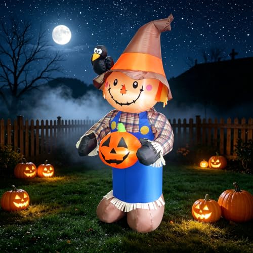 5FT Outdoor Halloween Inflatable Scarecrow with LED Lights for Garden & Yard Decor