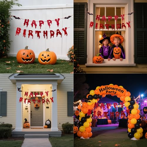 Halloween Birthday Banner with Glitter and Bats - 118 Inch Spooky Decor