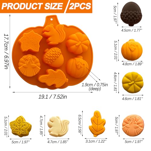 Thanksgiving Fall Silicone Mold Set - Amber Yellow Pumpkin Acorn Maple Leaf Squirrel Candy & Chocolate Mold