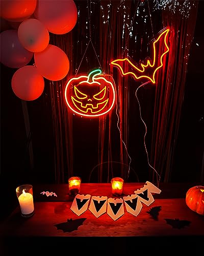 Dimmable Bat Neon Sign for Halloween Wall Decor - Spooky Vampire Lighting, 15x10 Inch