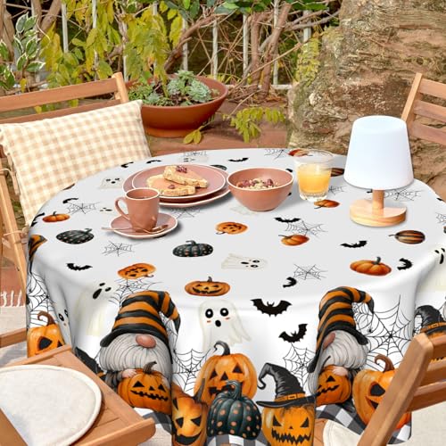 Halloween Pumpkin Gnome Round Tablecloth 60 Inch Fall Autumn Decorations