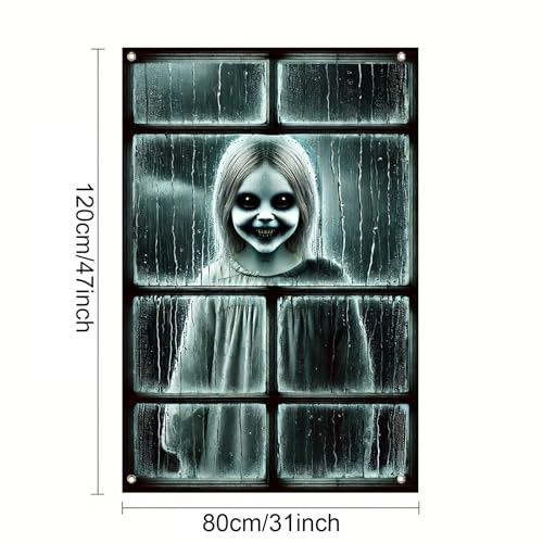 Halloween Ghost Window Cover - Rainy Scene, 31x47 Inch Polyester Decor