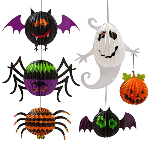 Halloween Paper Lanterns 6-Pack Pumpkin Spider Ghost Bat Decorations