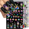 Halloween Nail Art Stickers Mix - Gradient Pumpkin Horror Mask Spider Web Design, 3D Self-Adhesive Decals, 5 Sheets