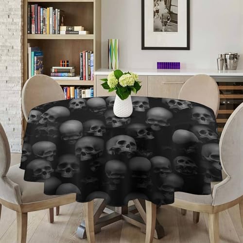 Gothic Skull Round Tablecloth - Halloween Skeleton Scary Skull Print, 36 Inch, Variation Skull-5