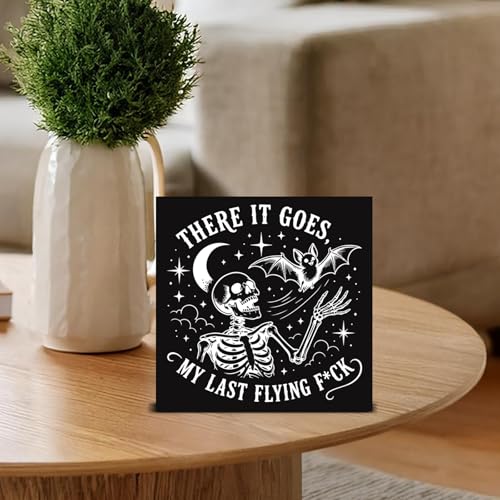 Halloween Skeleton Wood Sign - Spooky Season Home Decor for Fall & Parties