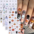 Halloween Ghost Nail Stickers Set - White 1 - 4 Sheets Self-Adhesive 3D Decals for Nails