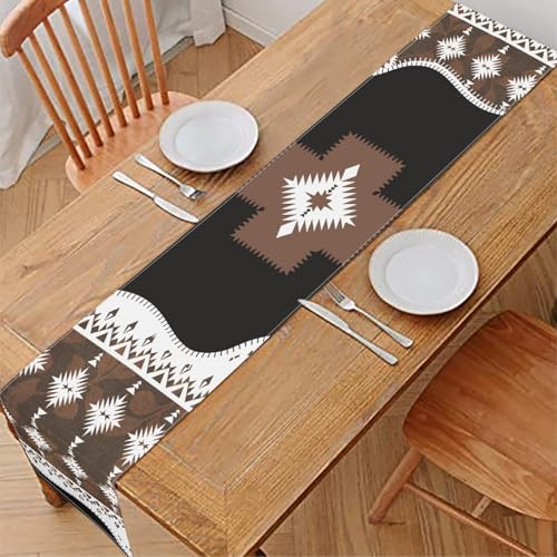 Aztec Antique Print Table Runner - Bronze 12x72 Inch Native Indian Decor