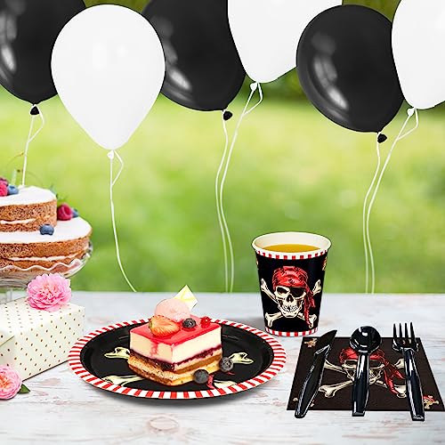 Pirate Party Supplies Set - 144 pcs Disposable Plates Cups Napkins Cutlery for Kids & Boys