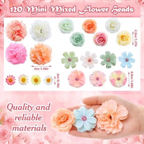 Mini Artificial Flowers Heads Set - Pastel Color & Elegant Style - 120 Pcs