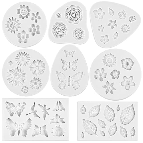 Silicone Fondant Flower Molds Set of 8 for Cake Decorating & Crafting