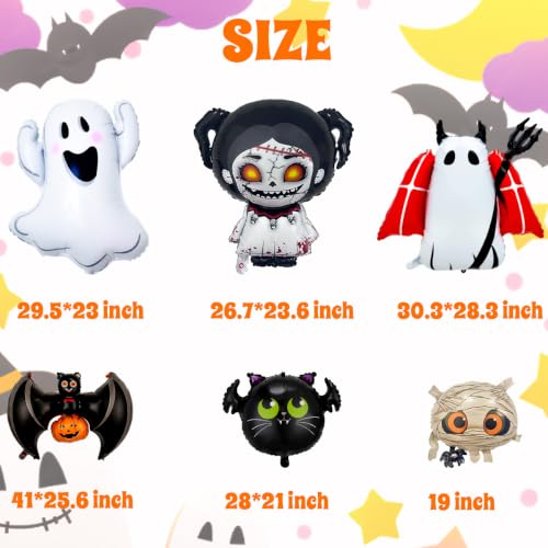 Halloween Balloons with Ghost Bat Horror Doll Party Decorations - Set of 7