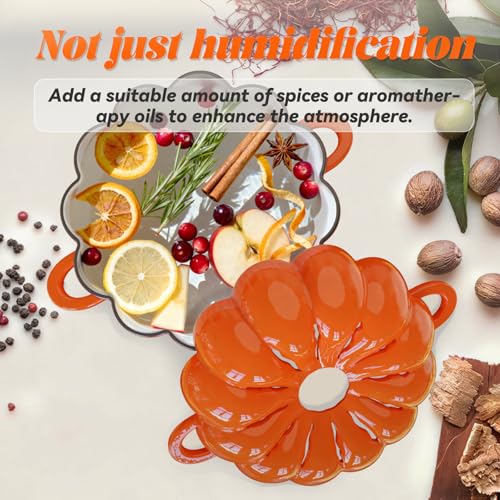 Cast Iron Pumpkin Shape Wood Stove Steamer - 2.4 Quart Fireplace Humidifier, Orange Decor
