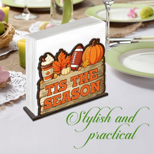 Fall Pumpkin Napkin Holder - Rustic Wood Tis The Season Decoration (Variation C)