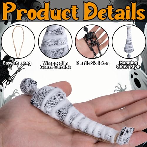 Halloween Cocoon Skeleton Decorations - 12 Creepy 5.6-Inch Hanging Props