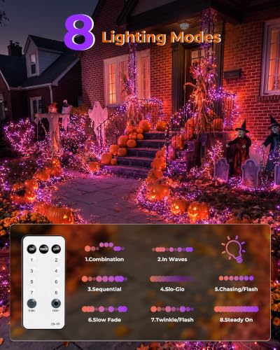 Halloween Fairy Lights Plug-in String Lights - Orange & Purple, 200 LEDs