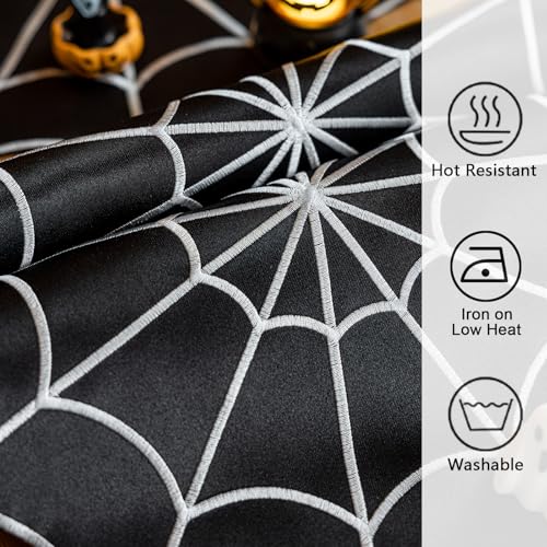 Halloween Embroidered Spider Web Table Runner 14 x 59 Inch - Gothic Fall Decor