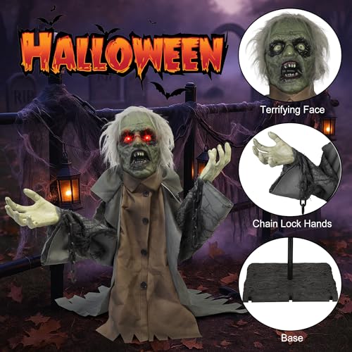 Halloween Animatronic Zombie Decoration with Sound Activation - Groundbreaker Prisoner
