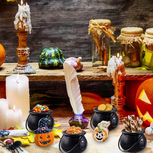 Mini Black Cauldron Set for Halloween & St. Patrick's Day - 12 Pcs Small Plastic Kettles