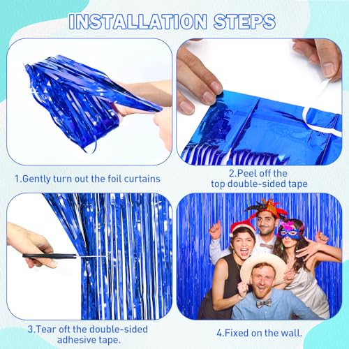 Dark Blue Foil Fringe Curtains 2-Pack - Tinsel Party Backdrop & Streamers