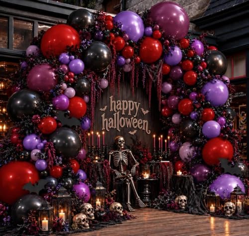 Halloween Balloon Arch Kit - Dark Purple Black Red Plum Lavender Spider - Variation of THIS listing