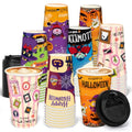 Halloween Disposable Coffee Cups 16oz with Lids - 48 Pack, Spooky Designs