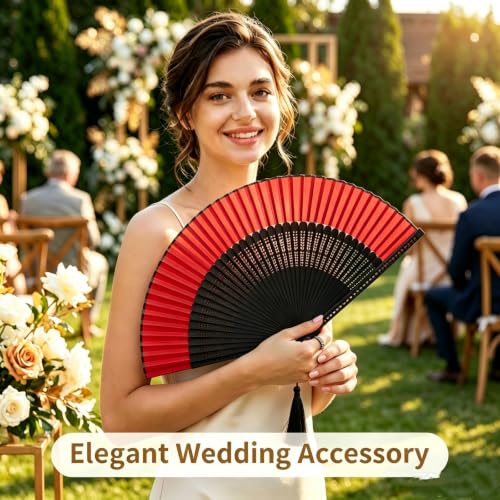 Medium Handheld Fan for Women Vintage Bamboo Silk Redblack - Elegant Dance & Party Accessory