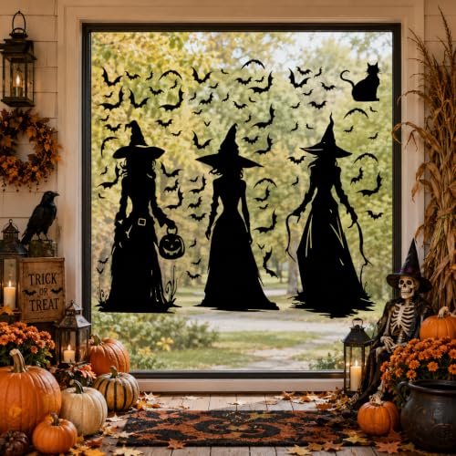 Halloween Black Witch Window Clings - Large 35'' Silhouette Decoration - Black Witch Variation