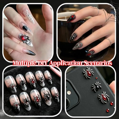 Halloween Nail Charms and Rhinestones Set - Spider Alloy Gems for DIY Nail Art
