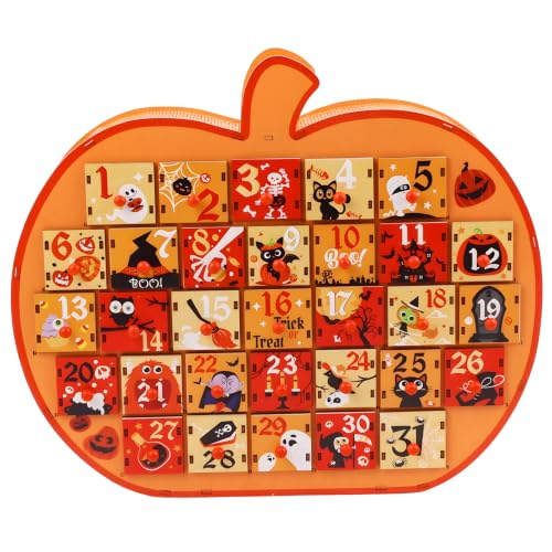 Halloween Pumpkin Countdown Calendar - Wooden Advent Box with Storage Drawers - Orange, 31 Days