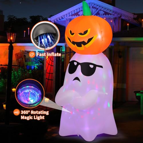 6.2 Ft Halloween Inflatable Ghost with Pumpkin and LEDs Outdoor Yard Decor