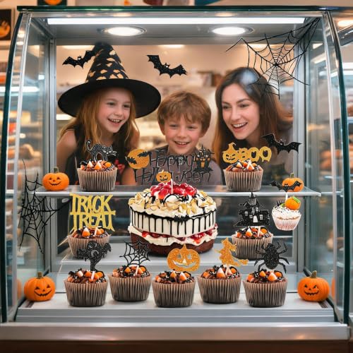Halloween Cake Topper Spider Cat Glitter Decoration - Design-5, 8.7 Inch