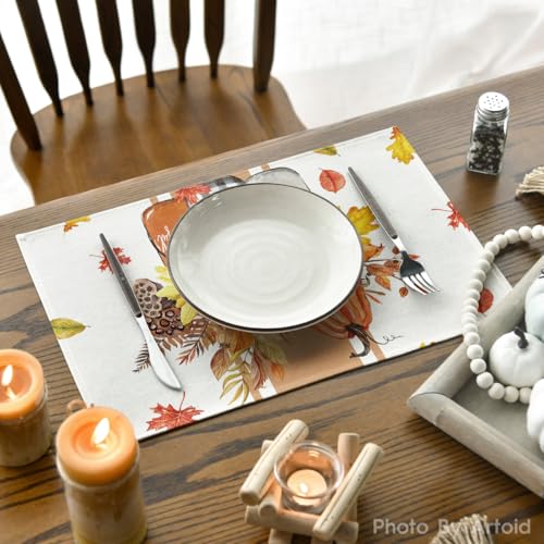 Artoid Mode Fall Thankful Placemats Set of 6 - 12 x 18 Inch Rectangular Beige & Orange