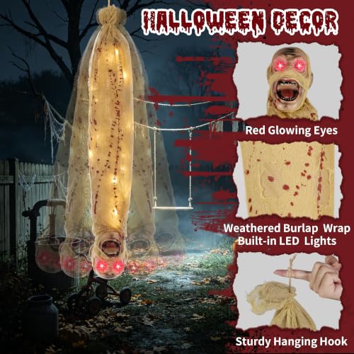 Halloween Decorations Outdoor Animated Hanging Cocoon Corpse - 35 Inch with Sound & Lights - Variation of Hanging Mummy 30"