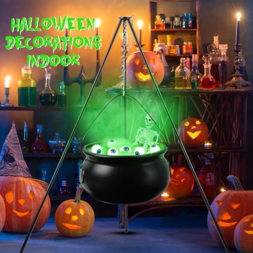 Green Halloween Witch Cauldron Decoration Set with Tripod & Lights - Outdoor