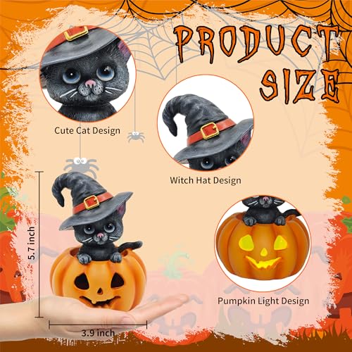 Halloween Cat in Pumpkin Decor - Female Witch Hat Indoor Ornament - Cat Lovers Gift - Variation of THIS listing