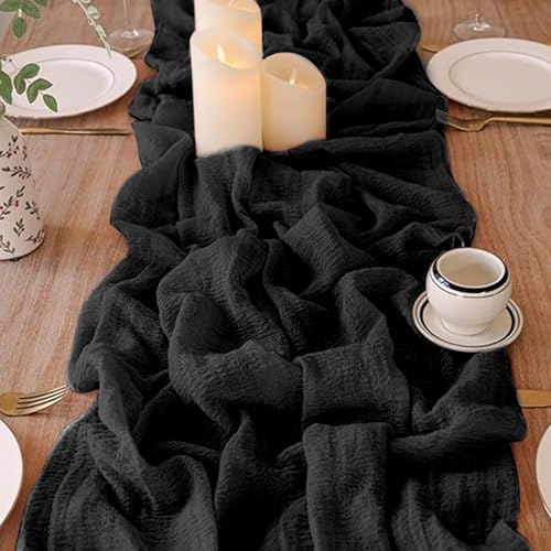 Black 10ft Table Runner Pack of 3 - Rustic Cheesecloth Wedding & Party Decor