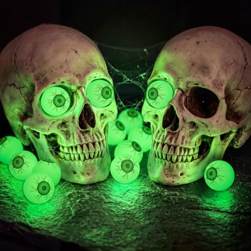 Glow in the Dark Halloween Bouncy Eyeballs - 24 Pack for Party Favors & Decorations