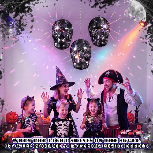 Disco Halloween Skull Decor Set - Black Hanging Mirror Mosaic Ornaments, 6.9 x 4.3 Inches, 3 Pack