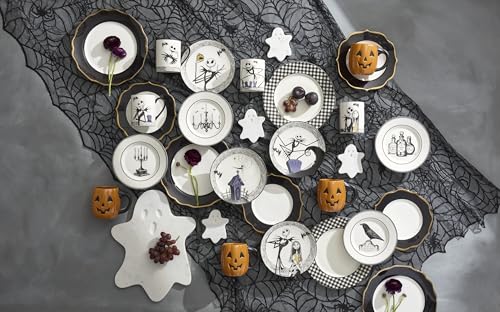 Gingham Black Halloween Dinner Plate Set for 4 - Porcelain Tableware